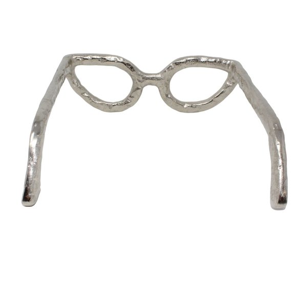 Large Retro Cat Eye Silver Glasses Aluminum Sculpture Decor 8" W x 8" L x 3" H - Picture 4 of 4